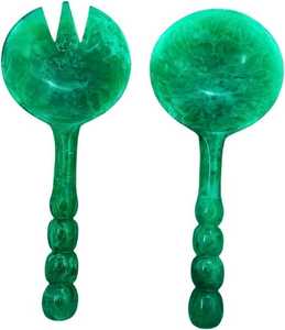 Handmade Resin Salad Server <b>Set</b> – Glossy Beaded Handle Spoon & Fork Tableware Gift - Product Image 3