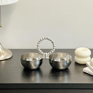 Luxury Silver <b>3</b> Section Serving Bowl With Circular Beaded Handle Elegant Metal Triple Nut Tray For Premium Home Decor - Product Image 4