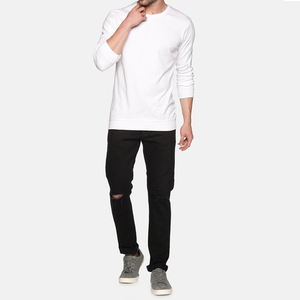 <b>Men's</b> <b>White</b> Long Sleeve Pullover O-Neck <b>Sweatshirt</b> Regular Fit Knitted Cotton Casual Solid Autumn Wear - Product Image 3
