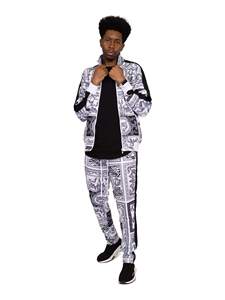 Men's Black <b>White</b> Solid Hooded Full Sleeve <b>Tracksuit</b> Set Quick Dry Lightweight Breathable Polyester Streetwear Regular Fit - Product Image 1