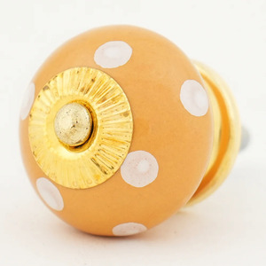 Ceramic <b>Cabinet</b> Knob Round Mustard <b>White</b> Polka Dot Traditional Kitchen Drawer Handle Durable Furniture Knob - Product Image 1