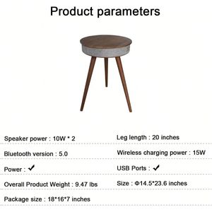 Smart 36.5cm in legno per soggiorno divano divano da tavolo da notte con luce Wireless 2.0 di ricarica serie per feste all'aperto - Product Image 4