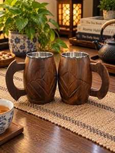 Mug en bois et acier Viking personnalisé, poli et gravé à la main, respectueux de l'environnement, cadeaux d'affaires, festivals Renaissance, médiévaux - Product Image 4