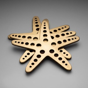 Promotional Coaster Set of 4 Hand Pierced Solid Brass Starfish Coasters with Felt Backing Antique Metal Home Decor - Product Image 1