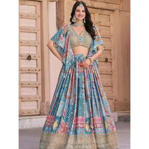 Ensemble Lehenga Choli en Chinon brodé Dori bleu ciel royal avec dupatta - Product Image 5