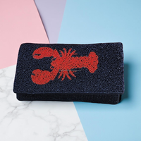 Pochette perlée multicolore avec broderie homard, style nautique, pour soirée, mariage, mariée, personnalisée, de créateur, de luxe, mode, portable