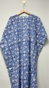 Vestido Kaftán con Estampado Floral de Verano para Mujer |   Caftán de algodón de corte holgado con mangas cortas |   Vestido largo con cintura ajustable con cordón - Product Image 4