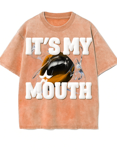 Camiseta de algodón extragrande con estampado de 'It's My Mouth' para hombre, manga corta, cuello redondo, estilo casual, diseño con logo frontal, estilo urbano para el día a día - Product Image 5