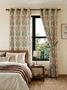 Rideaux de luxe en coton premium à œillets, imprimés à la serigraphie, avec cordes, pour une décoration élégante des fenêtres du salon et de la chambre, motif floral traditionnel - Product Image 3