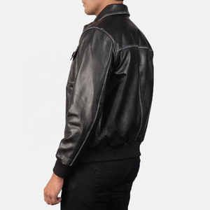 Leather <b>Jacket</b> Men in Black Shine Customized Style Men's Bomber Leather <b>Jacket</b> with <b>Sheepskin</b> Casual Wear For Winter Season - Product Image 2