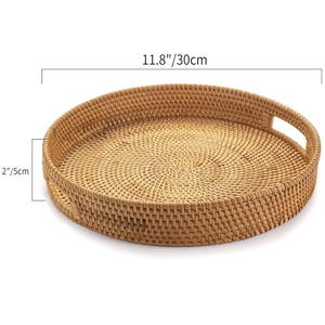 Round Shape Custom Size Tabletop Decoration Woven Rattan Storage Serving Tray For Kitchen Ware Multipurpose Usage Round <b>Basket</b> - Product Image 6