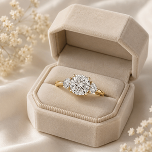 Bague Trio Luxe pour Femme, Coupe Coussin, Solitaire Cœur, Diamant de Laboratoire Certifié IGI, Or 10K, 6.5mm, 3.5x4.0mm Cœur MAHANT - Product Image 4