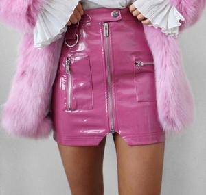 Minifalda ajustada de cintura alta de PU con cremallera frontal, color sólido, estilo Y2K brillante, para mujer, primavera - Product Image 2