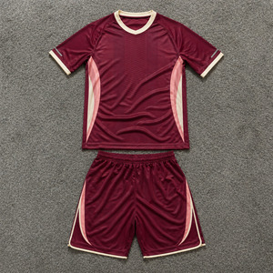 Futsal Uniform Breathable Blank Burgundy Soccer Kit Contrast Side <b>Panel</b> Men Football Training Set - Product Image 1