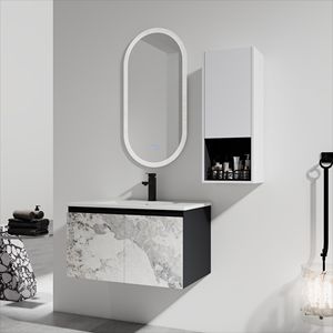 Mobile Bagno Sospeso da 30 Pollici con Lavabo in Ceramica e Armadietto Laterale, Ante con Chiusura Ammortizzata, Combinazione Mobiletto (Pacchetto KD) - Product Image 1