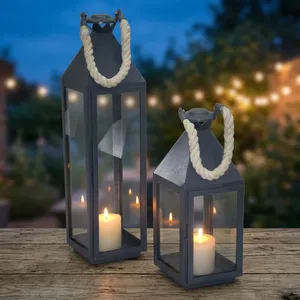 Farol Moderno de Metal y Vidrio con Asas de Cuerda, Elegantes Portavelas para Decoración de Jardín, Patio y Hogar - Product Image 2