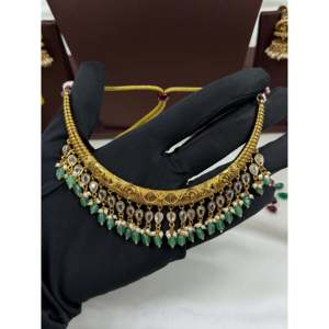 Indian Ethnic Reva Victorian Traditional <b>Gold</b> Plated CZ Bridal Necklace & Earring <b>Set</b> - Product Image 4
