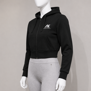 Sweat-shirt court noir pour femme, à manches longues, décontracté, pour l'automne, tricoté, 100% coton, couleur unie, respirant, écologique - Product Image 5