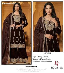 Ensemble Kurta-Plazzo & Dupatta en Chinon de qualité supérieure, aux couleurs tendance et étonnantes, avec broderies, fabriqué en Inde, vente en gros. - Product Image 5