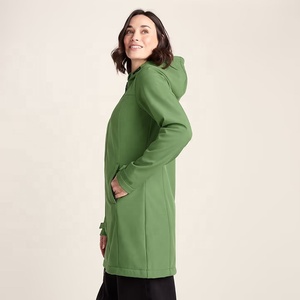 Chaqueta Larga con Capucha Verde para Mujer, Chaqueta Impermeable de Poliéster Acolchada de Manga Larga, Chaqueta Softshell Larga para Otoño - Product Image 3