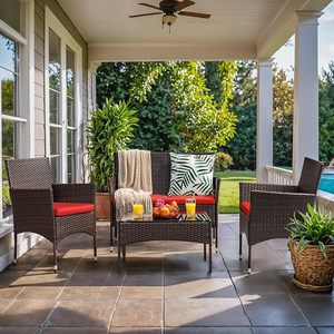 DB Durable Outdoor Rattan <b>Garden</b> Set 4-Piece Polyester Loveseat with Glass <b>Table</b> Contemporary Style for Patio & <b>Garden</b> Use - Product Image 6