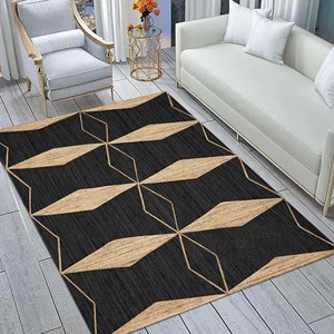 Alfombra Geométrica de Yute Negra y Beige, Alfombra de Yute Tejida a Mano con Patrón de Diamantes Moderno, Decoración Contemporánea para Sala de Estar y Dormitorio - Product Image 6