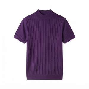 Pull-over tricoté personnalisé pour homme, manches courtes, couleur unie, respirant, 100 % coton, style hiver, anti-boulochage - Product Image 5