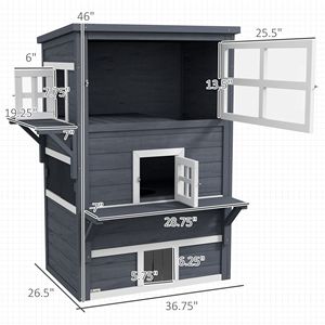Casetta Classica per Gatti a 3 Piani da Esterno con Porta di Fuga, Riparo Resistente alle Intemperie per Gatti, Design Rettangolare Solido per Piccoli Animali - Product Image 3