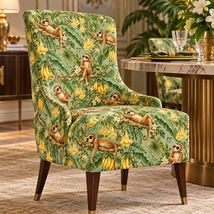 Tissu d'ameublement tissé léger et respirant à motif personnalisé Monkey Banana Bird, vert sauge - Product Image 4