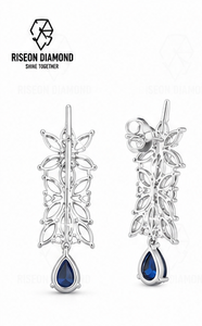 Pendientes de Diamantes Marquise con Diseño Floral, Oro Blanco de 18K, Zafiro Azul en Forma de Pera, Cascada Elegante, Joyería Fina para Novias y Eventos Nocturnos - Product Image 4