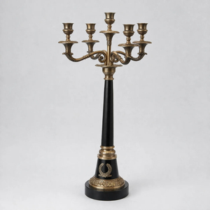 Premium Quality Vintage Style Metal <b>Candelabra</b> 5 Arm Candle Holder Antique Gold Black Finish Wedding Table Centerpiece Gift Idea - Product Image 1
