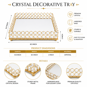 Plateau de service rectangulaire en cristal argenté de luxe |   Plateau décoratif pour table et présentation - Product Image 5
