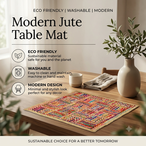 Set de table multicolore fait main, réversible et lavable, en jute tressée avec du coton, exporté d'Inde - Product Image 4