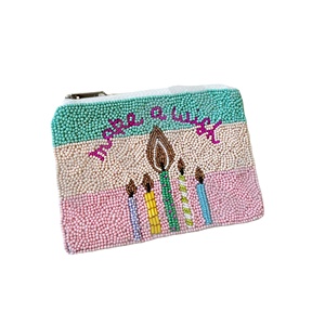Make A wish Pochette à monnaie perlée belle pochette à monnaie perlée personnalisée portefeuille pour femmes pochette à monnaie à la mode avec - Product Image 1