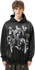 Sweat à capuche vintage pour homme Cactus Pack SAINT Hip Hop 100% coton effet délavé, col à capuche, impression portrait 3D en mousse, coupe oversize - Product Image 4