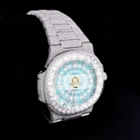 Montre-bracelet de luxe spectaculaire en moissanite et diamant, boîtier en acier inoxydable, mouvement à quartz, bracelet de 20 mm, design hip-hop glacé, étanche 10 bars