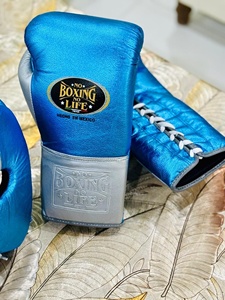 Gants de boxe bleus et gris de haute qualité en gros, sans boxe il n'y a pas de vie, équipement d'entraînement de MMA et de kickboxing, équipement de combat de boxe personnalisé - Product Image 3