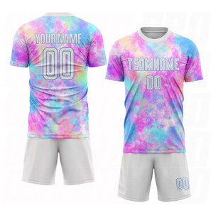 Maillot de football personnalisé en sublimation tie-dye blanc et bleu clair, respirant et anti-humidité, pour équipe de football - Product Image 2