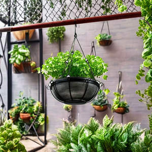 Pot de fleurs suspendu moderne en métal noir, rond, en fer industriel, avec chaîne, pour décoration intérieure et extérieure, jardin, vente en gros - Product Image 2