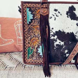 Bolso Tote de Hombro Occidental de Lujo con Cierre de Cremallera y Borlas Bohemias de Cuero Genuino Personalizado de Alta Calidad - Product Image 3