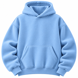 Oversized Light <b>Blue</b> Fleece Hoodie Unisex Solid Pullover Sweatshirt with Kangaroo Pocket Casual Autumn Top - Product Image 1