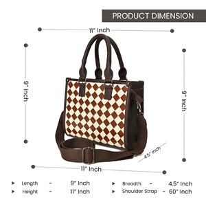 Fashion Brown white Checkered Leather Tote <b>Bag</b> for Women Designer Crossbody <b>Shoulder</b> Handbag with Adjustable <b>Strap</b> - Product Image 2