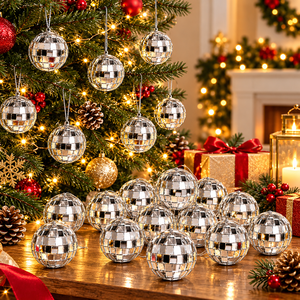 <b>Small</b> Silver Mirror Disco Ball <b>Christmas</b> Ornament Party <b>Decoration</b> Reflective Mosaic Xmas Tree Hanging Bauble Festive Holiday - Product Image 1