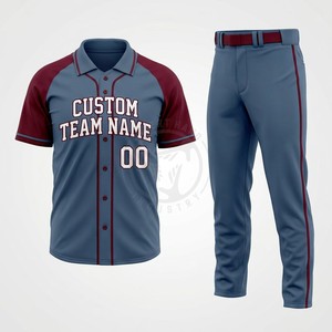Ensemble d'uniformes de baseball personnalisés pour hommes, maillot et pantalon en polyester, bordeaux et gris, nom et numéro de l'équipe 00, vêtements de sport respirants - Product Image 1