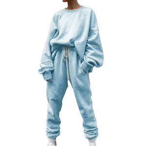 Women Oversized Fleece Tracksuit <b>Set</b> Custom Logo Jogger <b>Set</b> Casual Streetwear Sweatshirt Sweatpants 2 Piece <b>Lounge</b> Wear - Product Image 1