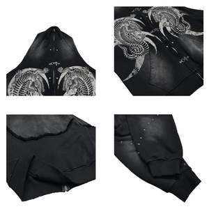 Sweat à capuche oversize zippé intégral style streetwear en molleton polyester/coton, avec broderie et imprimé graphique tricoté, coupe droite et épaules tombantes - Product Image 5