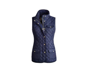 Chaleco acolchado azul marino sin mangas para mujer con bolsillos con cremallera, ropa ecuestre de poliéster - Product Image 1