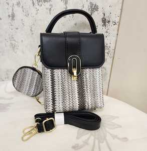 <b>Black</b> Woven <b>Mini</b> Shoulder <b>Bag</b> Women PU Satchel Handbag with Pouch Adjustable Strap for Daily Travel - Product Image 3