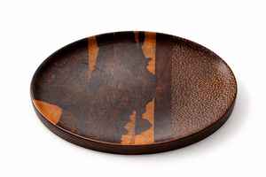 Assiette de service en bois durable, peinte à la main, artisanale, avec grain de bois design, plateau rond, assiette à dîner haut de gamme, écologique - Product Image 4