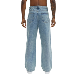 <b>Mens</b> Light Blue Distressed Wide Leg Jeans Relaxed Fit Ripped Denim Pants Vintage Washed Casual Streetwear <b>Trousers</b> Wholesale - Product Image 2